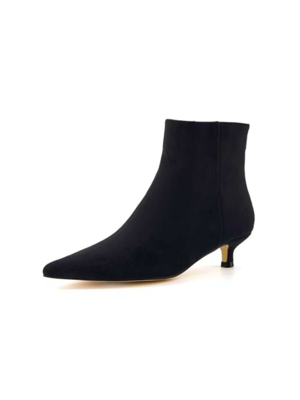 Kitten Heel Bootie Vegan Leather Memory Foam Pointed Toe Back Zipper Ankle Boot